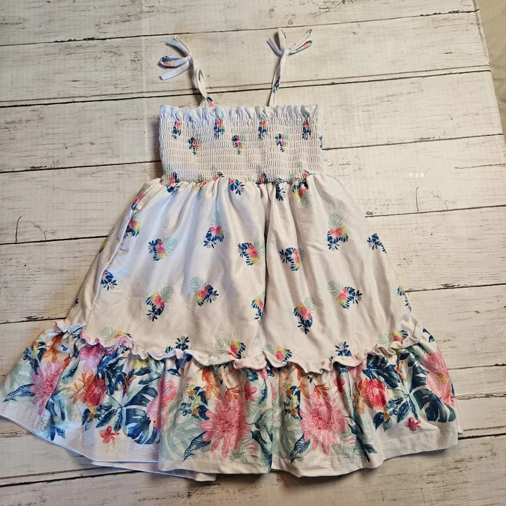 Tommy Bahama 2T Floral Smocked‎  Sundress White Pink Spring Tie Strap